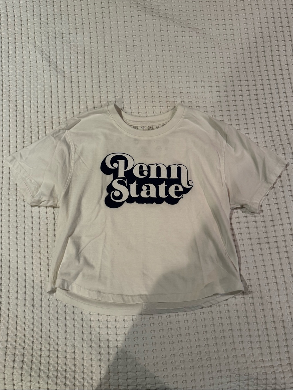 Pressbox White Crop Tee with Navy Penn State Logo